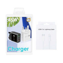 Load image into Gallery viewer, 45W PD3.0 + 2 x QC3.0 USB Multi Port Charger with Type-C to 8 Pin Cable, UK Plug, UK Plug + Type-C to 8 Pin Cable