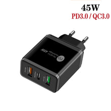 Load image into Gallery viewer, 45W PD25W + 2 x QC3.0 USB Multi Port Charger with USB to 8 Pin Cable, EU Plug, EU Plug + USB to 8 Pin Cable
