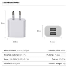 Load image into Gallery viewer, Mini Dual Port USB Charger with USB to 8 Pin Data Cable, AU Plug