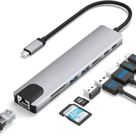 DS-20808 8 in 1 USB-C / Type-C Hub Multiport Adapter with 4K HDMI,USB 3.0 SD/TF Card Reader, USB C Dongle for MacBook Pro/Air and Other Type C Devices, 8 in 1
