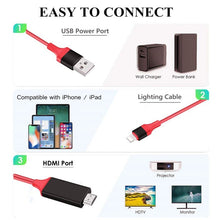 Load image into Gallery viewer, 2m 1080P 8 Pin to HDMI Adapter Cable, Compatible with iPhone to HDMI Adapter,, 8 Pin