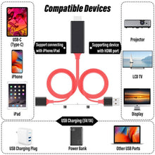 Load image into Gallery viewer, 1080P HDMI Cables Adapter USB to HDTV Cable, Dongle USB Male + USB Female to HDMI Male 1080P HDTV Mirroring Cable for Phone/Pad and More Steaming Sharing