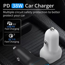 Load image into Gallery viewer, 38W PD20W + QC3.0 USB Car Charger with Type-C to Type-C Data Cable, Length: 1m, Type-C to Type-C Cable (White), Type-C to Type-C Cable (Black)