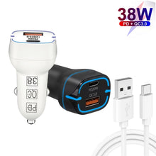 Load image into Gallery viewer, 38W PD20W + QC3.0 USB Car Charger with USB to Type-C Data Cable, Length: 1m, USB to Type-C Cable (White), USB to Type-C Cable (Black)