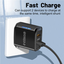 Load image into Gallery viewer, 36W Dual Port QC3.0 USB Mobile Phone Charger Dual 18W Output, EU Plug, EU Plug