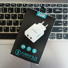 Load image into Gallery viewer, 36W Dual Port QC3.0 USB Mobile Phone Charger Dual 18W Output, EU Plug, EU Plug