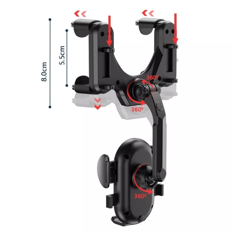 R004 Rearview Mirror 360 Rotatable Retractable Car Phone Holder, R004