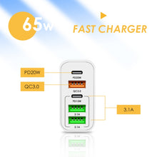 Load image into Gallery viewer, 65W Dual PD Type-C + 3 x USB Multi Port Charger for Phone and Tablet PC, US Plug, US Plug