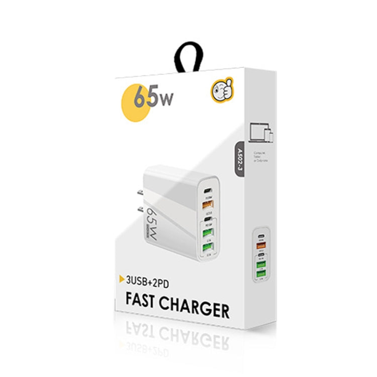 65W Dual PD Type-C + 3 x USB Multi Port Charger for Phone and Tablet PC, US Plug, US Plug