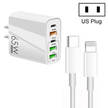 Load image into Gallery viewer, 65W Dual PD Type-C + 3 x USB Multi Port Charger with 3A Type-C to 8 Pin Data Cable, US Plug, US Plug + Type-C to 8 Pin Cable
