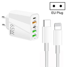 Load image into Gallery viewer, 65W Dual PD Type-C + 3 x USB Multi Port Charger with 3A Type-C to 8 Pin Data Cable, EU Plug, EU Plug + Type-C to 8 Pin Cable
