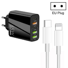 Load image into Gallery viewer, 65W Dual PD Type-C + 3 x USB Multi Port Charger with 3A Type-C to 8 Pin Data Cable, EU Plug, EU Plug + Type-C to 8 Pin Cable