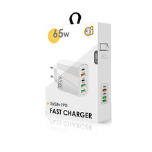 Load image into Gallery viewer, 65W Dual PD Type-C + 3 x USB Multi Port Charger with 3A Type-C to 8 Pin Data Cable, EU Plug, EU Plug + Type-C to 8 Pin Cable