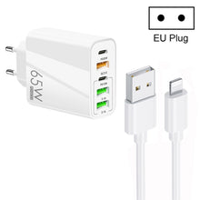 Load image into Gallery viewer, 65W Dual PD Type-C + 3 x USB Multi Port Charger with 3A USB to 8 Pin Data Cable, EU Plug, EU Plug + USB to 8 Pin Cable
