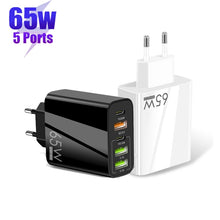 Load image into Gallery viewer, 65W Dual PD Type-C + 3 x USB Multi Port Charger with 3A USB to 8 Pin Data Cable, EU Plug, EU Plug + USB to 8 Pin Cable