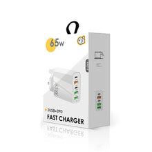 Load image into Gallery viewer, 65W Dual PD Type-C + 3 x USB Multi Port Charger with 3A USB to 8 Pin Data Cable, UK Plug, UK Plug + USB to 8 Pin Cable