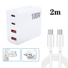 Load image into Gallery viewer, GaN 100W Dual USB + Dual USB-C/Type-C Multi Port Charger with 2m Type-C to Type-C Data Cable Set, US Plug, US / EU Plug, US / UK Plug, US / AU Plug, US / EU / UK Plug, US / EU / UK / AU Plug