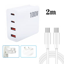 Load image into Gallery viewer, GaN 100W Dual USB + Dual USB-C/Type-C Multi Port Charger with 2m Type-C to Type-C Data Cable Set, US Plug, US / EU Plug, US / UK Plug, US / AU Plug, US / EU / UK Plug, US / EU / UK / AU Plug