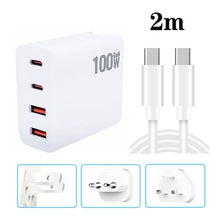 Load image into Gallery viewer, GaN 100W Dual USB + Dual USB-C/Type-C Multi Port Charger with 2m Type-C to Type-C Data Cable Set, US Plug, US / EU Plug, US / UK Plug, US / AU Plug, US / EU / UK Plug, US / EU / UK / AU Plug
