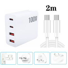 Load image into Gallery viewer, GaN 100W Dual USB + Dual USB-C/Type-C Multi Port Charger with 2m Type-C to Type-C Data Cable Set, US Plug, US / EU Plug, US / UK Plug, US / AU Plug, US / EU / UK Plug, US / EU / UK / AU Plug