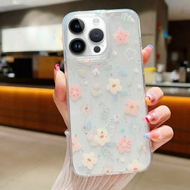Fresh Small Floral Epoxy TPU Phone Case, For iPhone 16 Pro Max, For iPhone 16 Pro, For iPhone 16 Plus, For iPhone 16, For iPhone 15 Pro Max, For iPhone 15 Pro, For iPhone 15 Plus, For iPhone 15