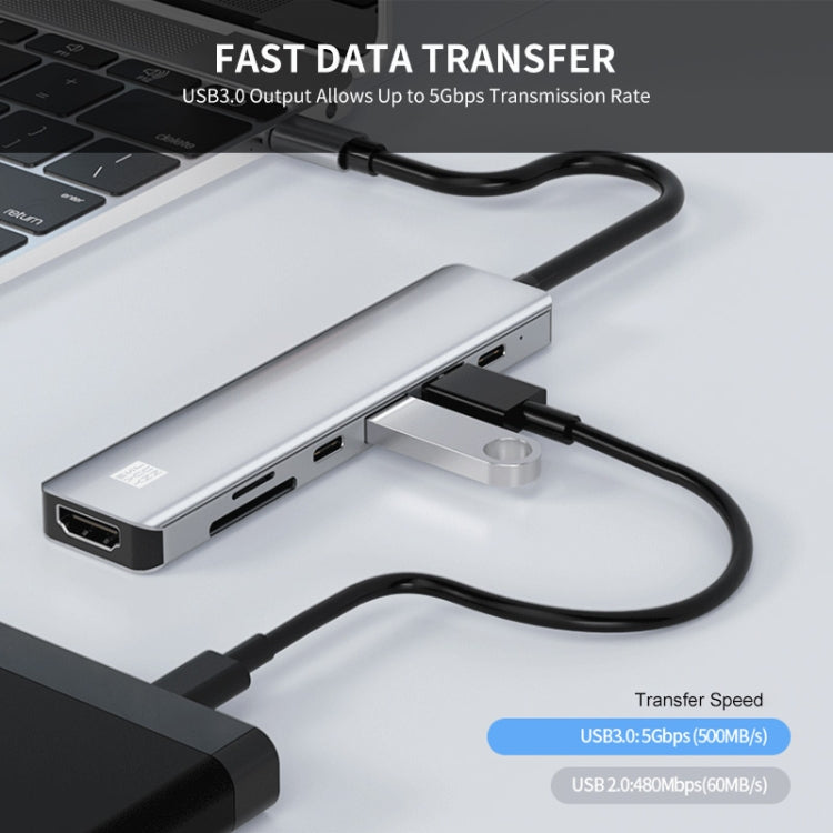 JUNSUNMAY 7 in 1 Type-C to 4K HDMI Docking Station Adapter PD Quick Charge Hub SD/TF Card Reader, JSM-HUB007