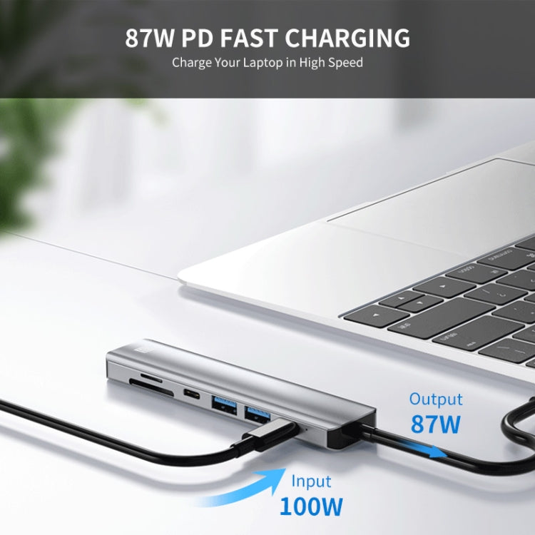 JUNSUNMAY 7 in 1 Type-C to 4K HDMI Docking Station Adapter PD Quick Charge Hub SD/TF Card Reader, JSM-HUB007