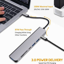 Load image into Gallery viewer, USB C Hub 7-in-1 USB C Multiport Adapter withHDMI 100W PD and SD/TF Card Reader