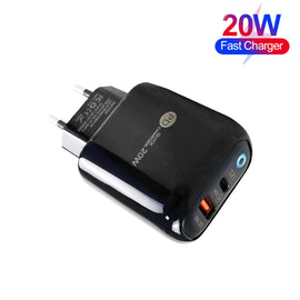 PD04 PD20W + QC18W Mobile Phone Charger with LED Indicator, EU Plug, EU Plug