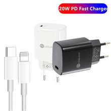 Load image into Gallery viewer, PD11 Single PD3.0 USB-C / Type-C 20W Fast Charger with 1m Type-C to 8 Pin Data Cable, EU Plug, EU Plug + Type-C to 8 Pin Cable