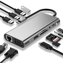 Load image into Gallery viewer, USB C HUB, USB C Adapter 11 in 1 Dongle with 4K HDMI, VGA, Type C PD, USB3.0, RJ45 Ethernet, SD/TF Card Reader, 3.5mm AUX, Docking Station Compatible with MacBook Pro/Air, Other Type C Laptops Devices