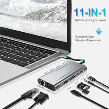 Load image into Gallery viewer, USB C HUB, USB C Adapter 11 in 1 Dongle with 4K HDMI, VGA, Type C PD, USB3.0, RJ45 Ethernet, SD/TF Card Reader, 3.5mm AUX, Docking Station Compatible with MacBook Pro/Air, Other Type C Laptops Devices