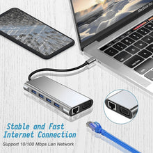 Load image into Gallery viewer, USB C HUB, USB C Adapter 11 in 1 Dongle with 4K HDMI, VGA, Type C PD, USB3.0, RJ45 Ethernet, SD/TF Card Reader, 3.5mm AUX, Docking Station Compatible with MacBook Pro/Air, Other Type C Laptops Devices