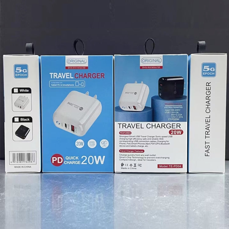 PD04 Type-C + USB Mobile Phone Charger with Type-C to 8 Pin Cable, US Plug, US Plug + Type-C to 8 Pin Cable