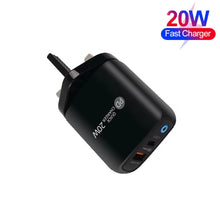 Load image into Gallery viewer, PD04 Type-C + USB Mobile Phone Charger with Type-C to 8 Pin Cable, UK Plug, UK Plug + Type-C to 8 Pin Cable