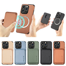 Load image into Gallery viewer, Carbon Fiber Leather Card Magsafe Magnetic Phone Case, For iPhone 14 Pro, For iPhone 14 Pro Max