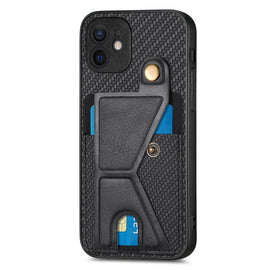 Carbon Fiber Wallet Flip Card K-shaped Holder Phone Case, For iPhone 11 Pro Max, For iPhone 12 mini, For iPhone 12, For iPhone 12 Pro, For iPhone 12 Pro Max, For iPhone 13 mini, For iPhone 13, For iPhone 13 Pro, For iPhone 13 Pro Max