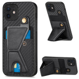 Carbon Fiber Wallet Flip Card K-shaped Holder Phone Case, For iPhone 11 Pro Max, For iPhone 12 mini, For iPhone 12, For iPhone 12 Pro, For iPhone 12 Pro Max, For iPhone 13 mini, For iPhone 13, For iPhone 13 Pro, For iPhone 13 Pro Max
