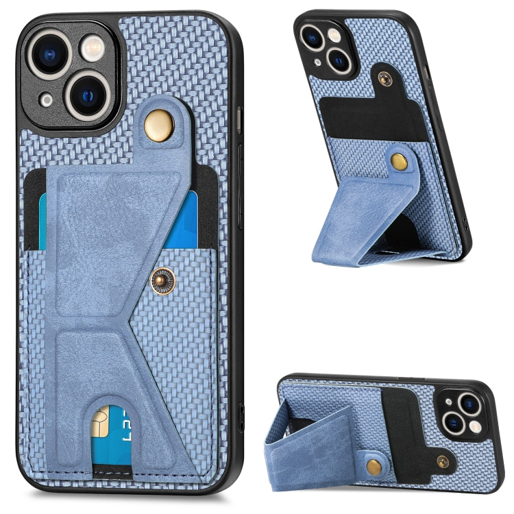 Carbon Fiber Wallet Flip Card K-shaped Holder Phone Case, For iPhone 14, For iPhone 14 Plus, For iPhone 14 Pro, For iPhone 14 Pro Max