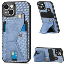 Load image into Gallery viewer, Carbon Fiber Wallet Flip Card K-shaped Holder Phone Case, For iPhone 14, For iPhone 14 Plus, For iPhone 14 Pro, For iPhone 14 Pro Max
