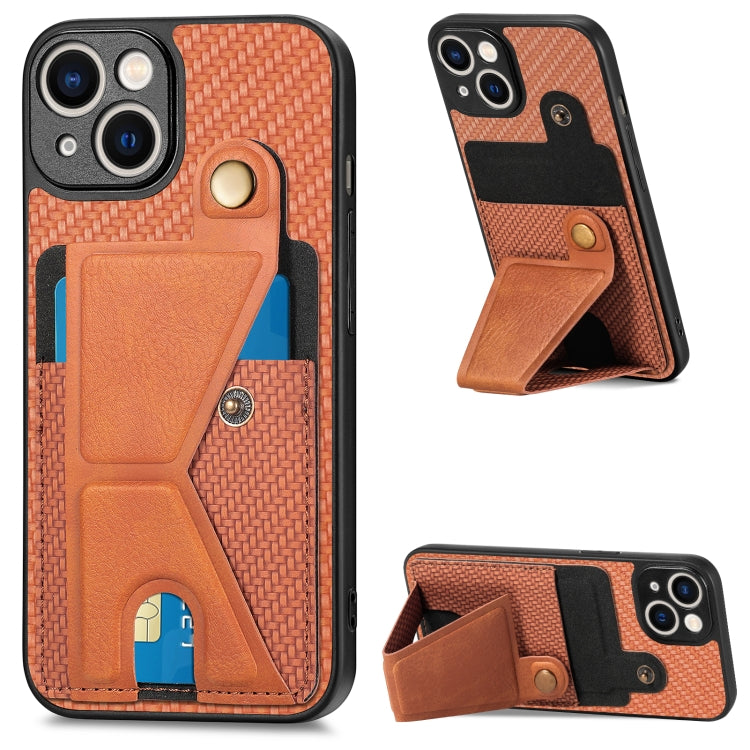 Carbon Fiber Wallet Flip Card K-shaped Holder Phone Case, For iPhone 14, For iPhone 14 Plus, For iPhone 14 Pro, For iPhone 14 Pro Max