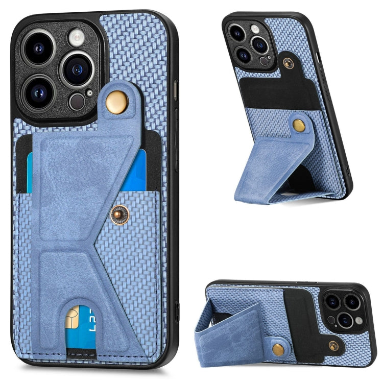 Carbon Fiber Wallet Flip Card K-shaped Holder Phone Case, For iPhone 14, For iPhone 14 Plus, For iPhone 14 Pro, For iPhone 14 Pro Max