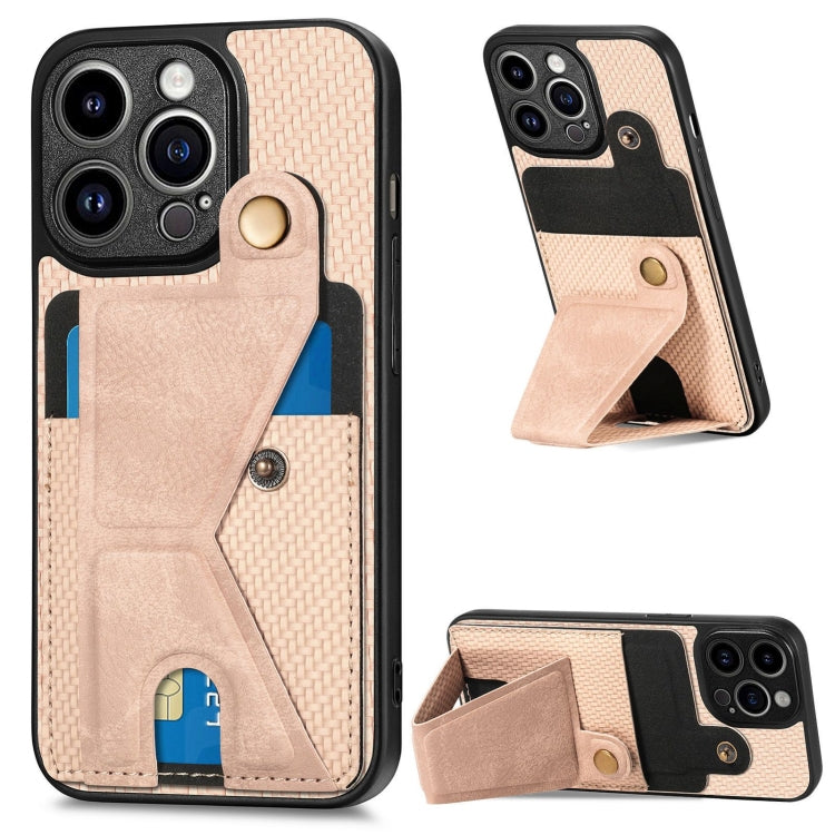 Carbon Fiber Wallet Flip Card K-shaped Holder Phone Case, For iPhone 14, For iPhone 14 Plus, For iPhone 14 Pro, For iPhone 14 Pro Max