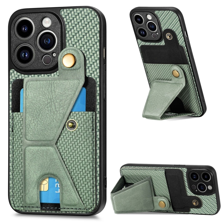 Carbon Fiber Wallet Flip Card K-shaped Holder Phone Case, For iPhone 14, For iPhone 14 Plus, For iPhone 14 Pro, For iPhone 14 Pro Max