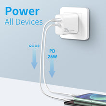 Load image into Gallery viewer, NORTHJO NOPD2502 PD 25W USB-C/Type-C + QC 3.0 USB Dual Ports Fast Charger, US Plug, EU Plug, UK Plug, AU Plug