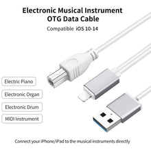 Load image into Gallery viewer, 1m 8 Pin to USB + MIDI Electronic Music Instrument &amp; OTG &amp; Charging Multifunctional Cable Compatible with iOS 10-14
