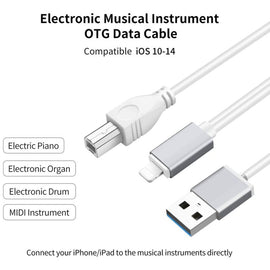 1m 8 Pin to USB + MIDI Electronic Music Instrument & OTG & Charging Multifunctional Cable Compatible with iOS 10-14