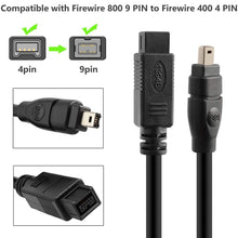 Load image into Gallery viewer, JUNSUNMAY FireWire High Speed Premium DV 800 9 Pin Male To FireWire 400 4 Pin Male IEEE 1394 Cable, 1.8m, 3m, 4.5m