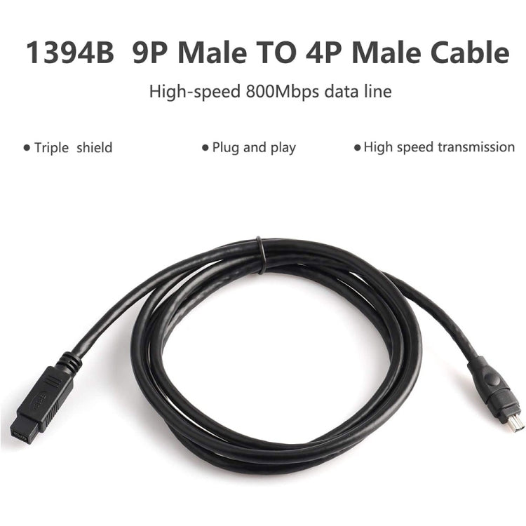 JUNSUNMAY FireWire High Speed Premium DV 800 9 Pin Male To FireWire 400 4 Pin Male IEEE 1394 Cable, 1.8m, 3m, 4.5m