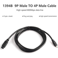 Load image into Gallery viewer, JUNSUNMAY FireWire High Speed Premium DV 800 9 Pin Male To FireWire 400 4 Pin Male IEEE 1394 Cable, 1.8m, 3m, 4.5m